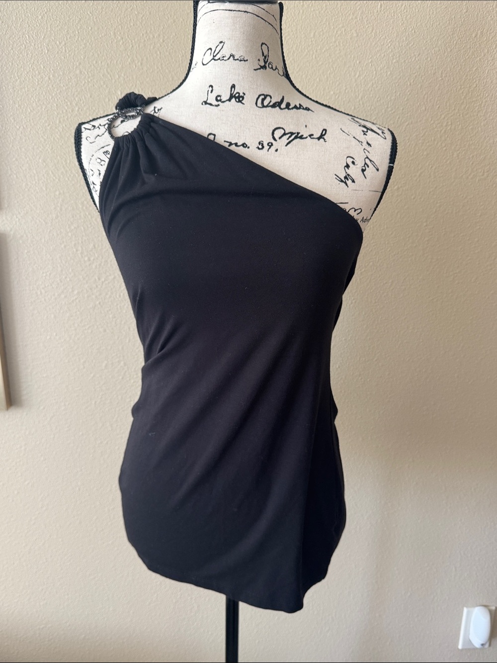 White House Black Market Black One-Shoulder Ring-Detail Camisole